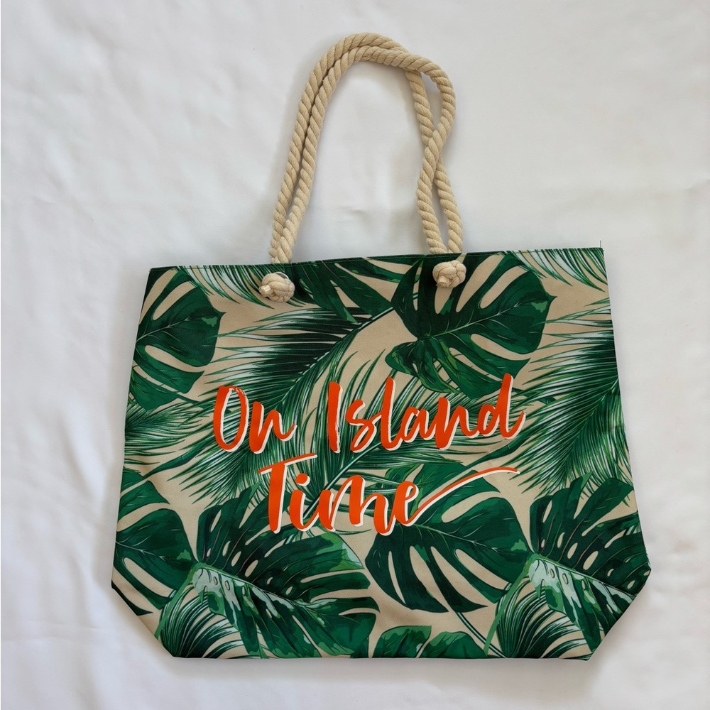 Ulta Beauty On Island Time Large Tropical PalmLeaf Rope Strap ToteBag Beach Boho